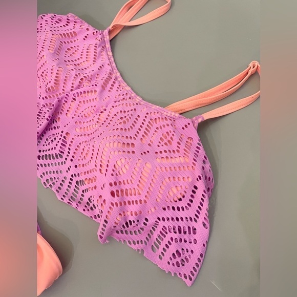 Arizona Swim Bikini Crochet Flounce Orange Purple Overlay Top Large, Bottom Med - Picture 3 of 8